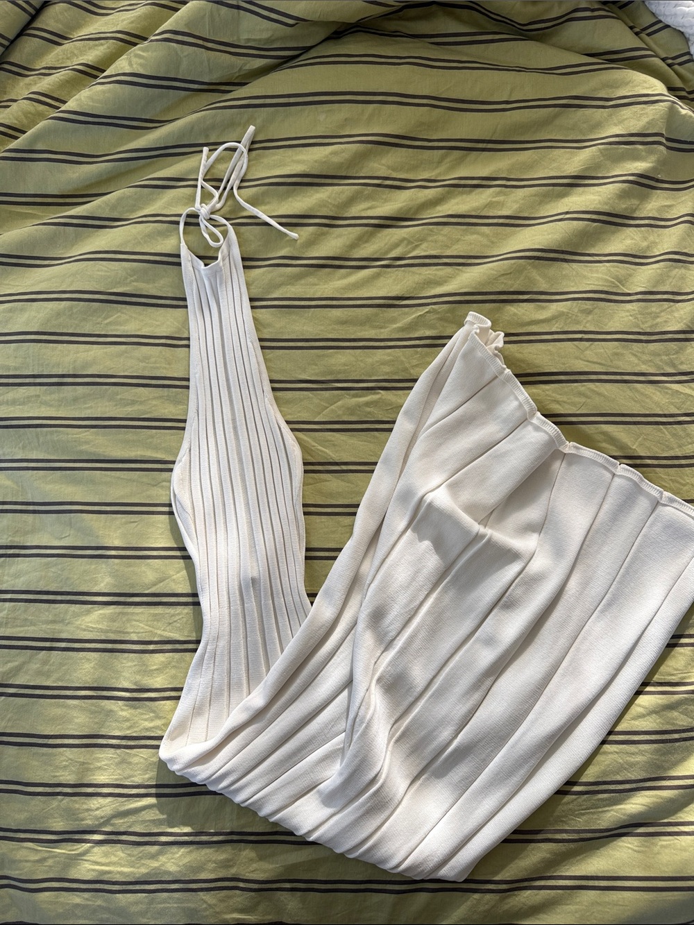 Ribbed Ivory Halter Maxi Dress